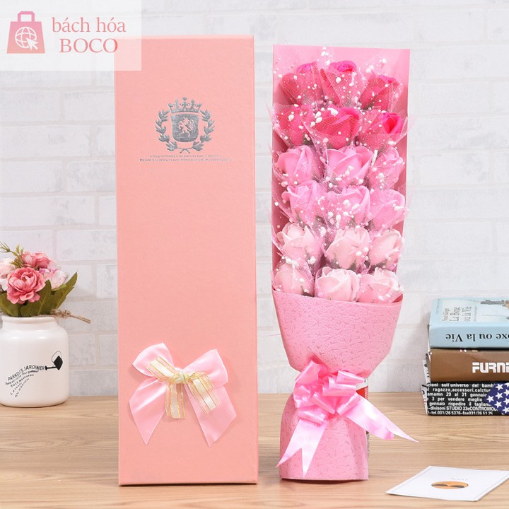 Quà 20/10 - Hộp quà 18 hoa hồng sáp kim tuyến 3 màu sang trọng quà tặng sinh nhật, ngày lễ kỉ niệm,lễ Phụ nữ Việt Nam
