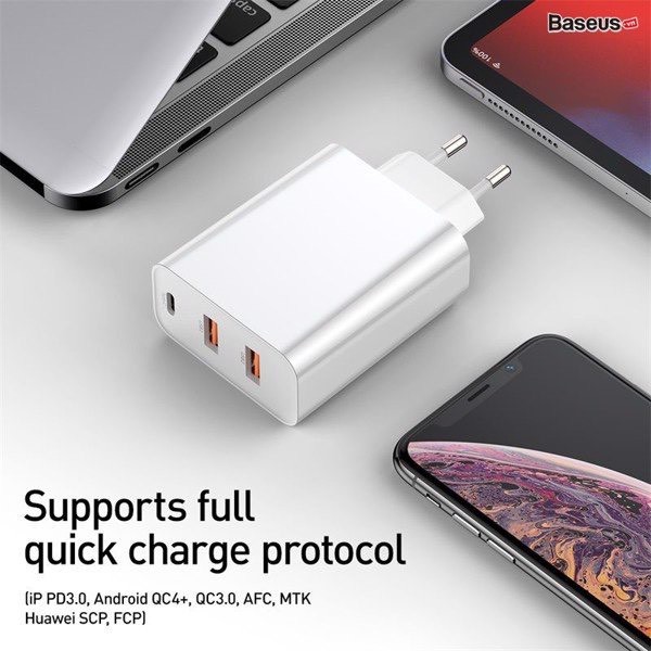 Bộ sạc nhanh đa năng, công suất cao Baseus PPS Quick Charger 60W(chân dẹt) cho Smartphone/ Tablet/ Laptop