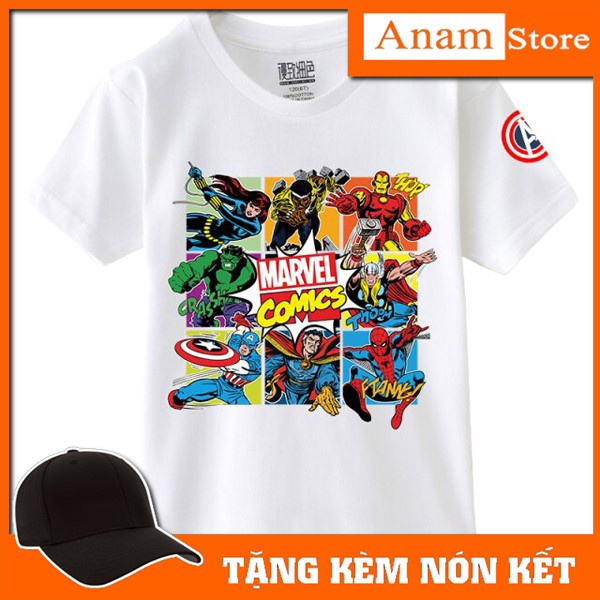 Áo thun trẻ em Marvel 2, Tặng kèm nón kết, Có size người lớn, Anam Store