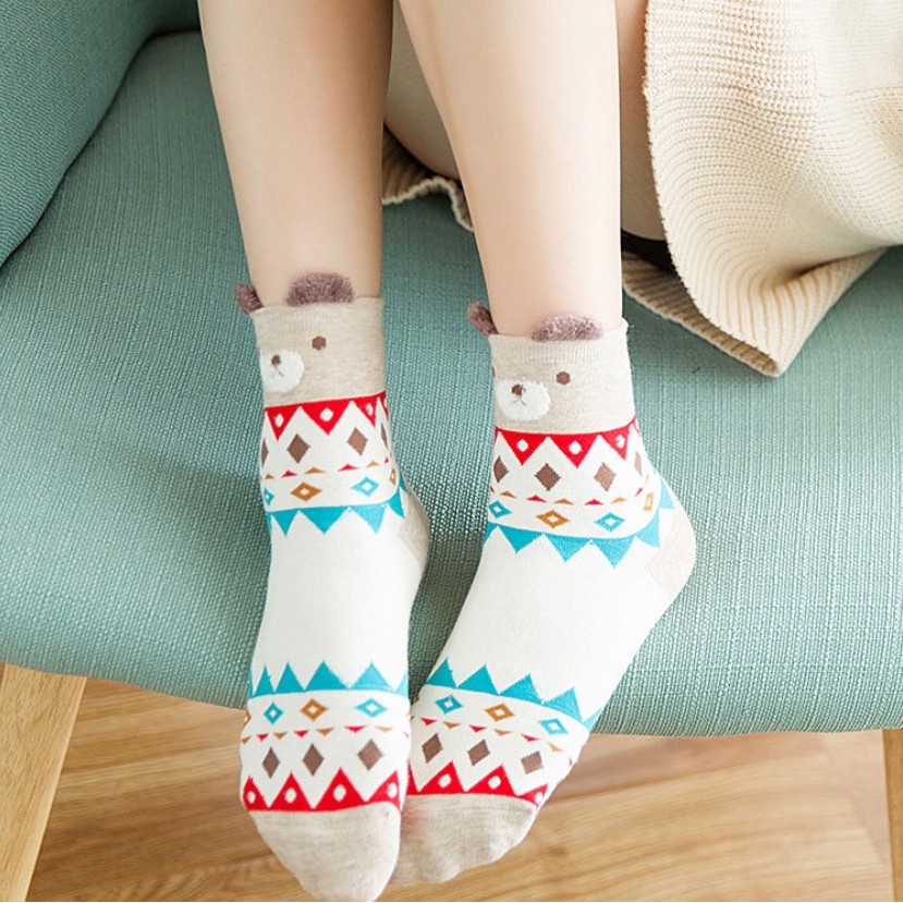 Vớ cổ thấp hoạt hình gấu thỏ cute Hàn Quốc cực dễ thương chất cotton thoáng mát
