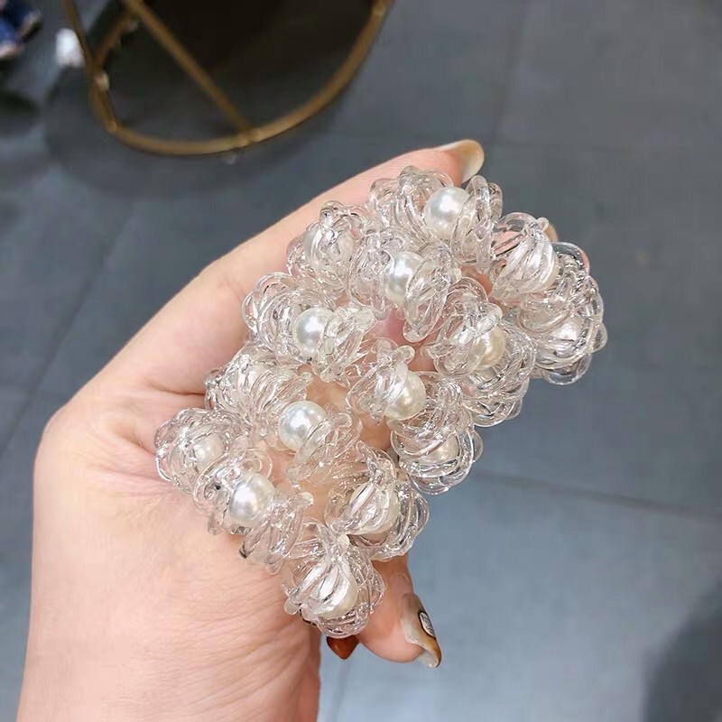 Dây buộc tóc trong suốt dáng lò xo phong cách Hàn Quốc dành cho nữ