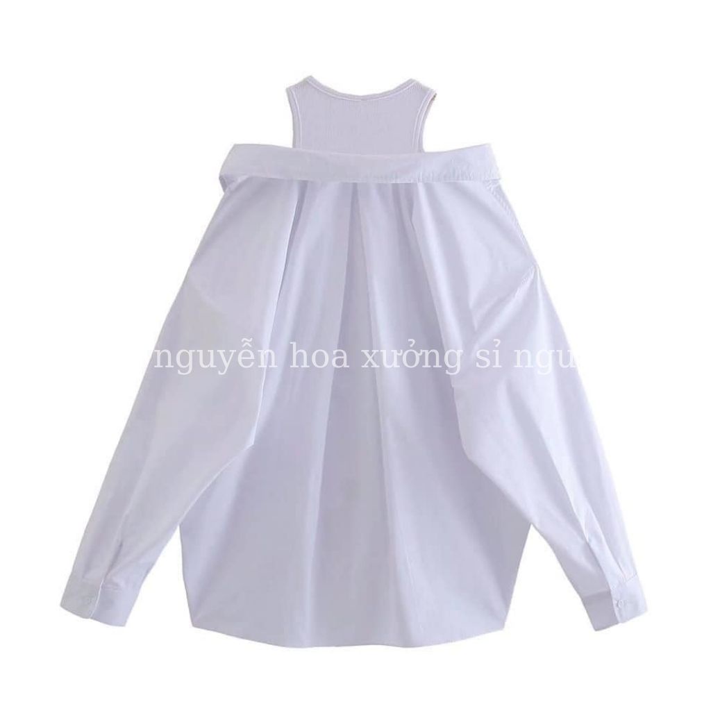 Áo sơ mi nữ trắng dài tay túi ngực kèm áo 3 lỗ phong cách sexy trẻ trung năng động Xưởng Sỉ Nguyễn Hoa