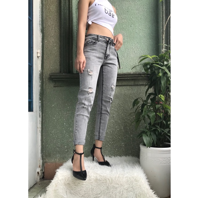 QUẦN JEAN BOY BAGGY VNXK CO DÃN MẠNH xám rách