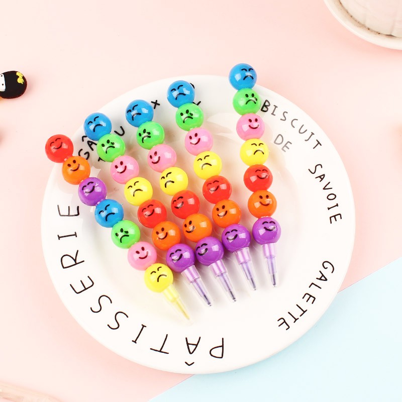 Bút chì màu đen 7 màu hình mặt cười thích hợp cho bé