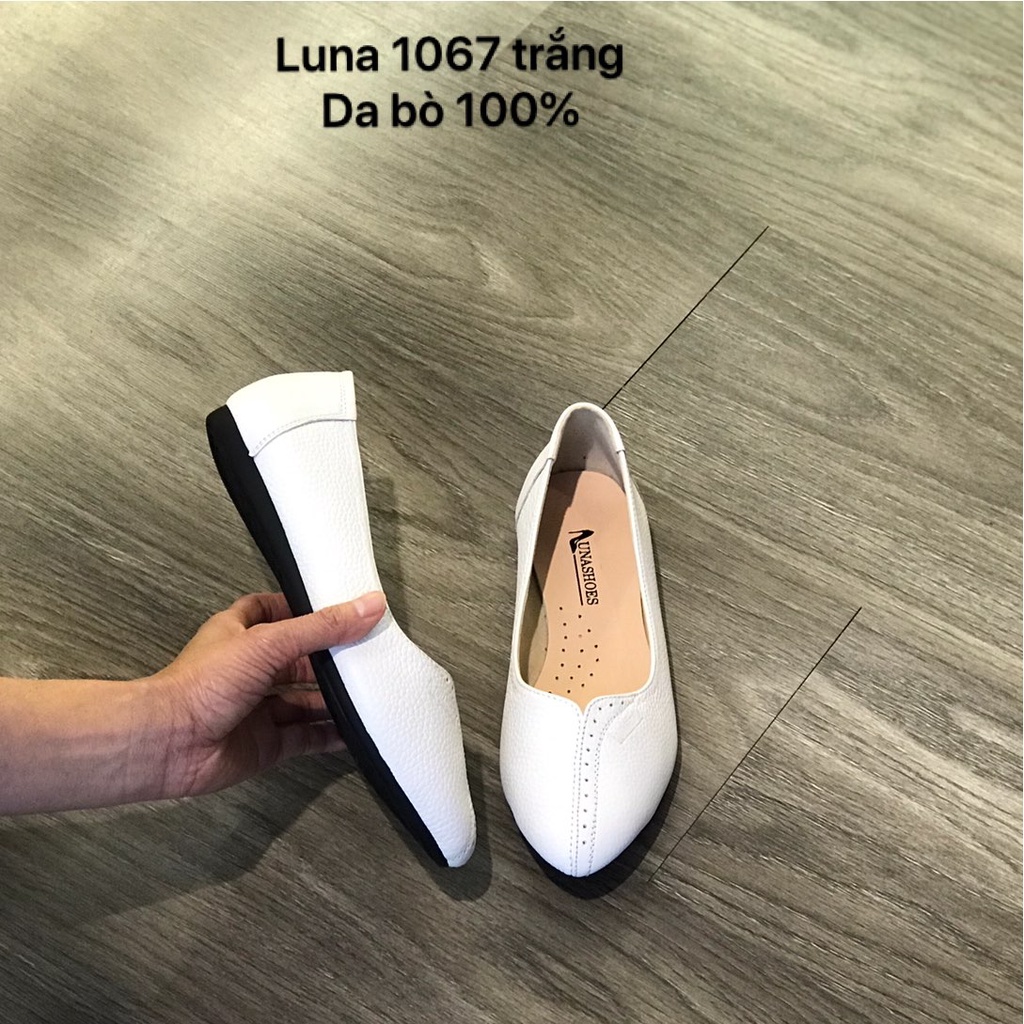 Giày bệt nữ mũi tròn da bò mềm êm chân Lunashoes (1067) giầy mũi nhọn da thật cao cấp nhiều màu (BH 24TH)