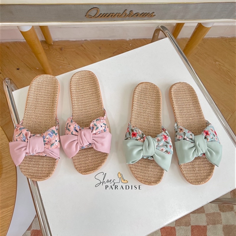Dép cói nơ nữ đi biển trong nhà dép cối siêu nhẹ SHOES PARADISE
