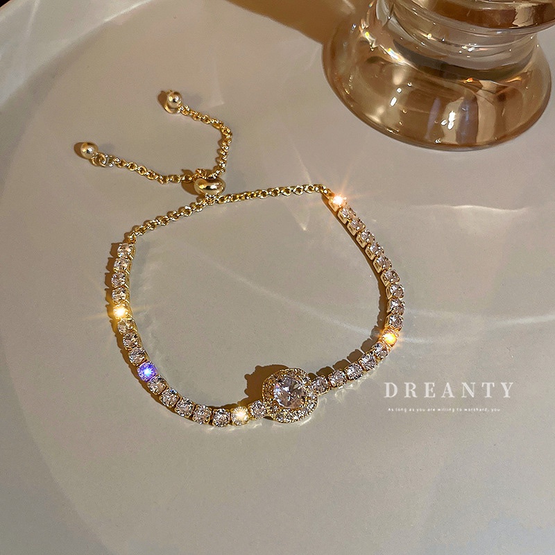 Vòng Tay Đính Đá Kim Cương Hình Vuông Phong Cách Hàn Quốc Thời Trang Dành Cho Nữ