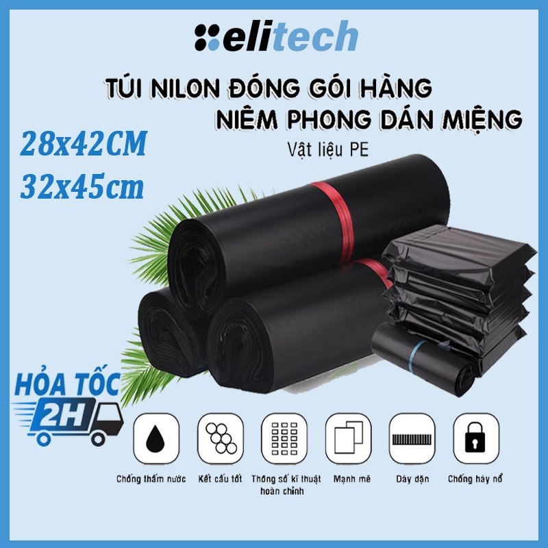 Túi gói hàng túi đóng hàng niêm phong tự dính kích thước 28x42/ 30x42/ 32x45cm màu Đen, cuộn 100 túi