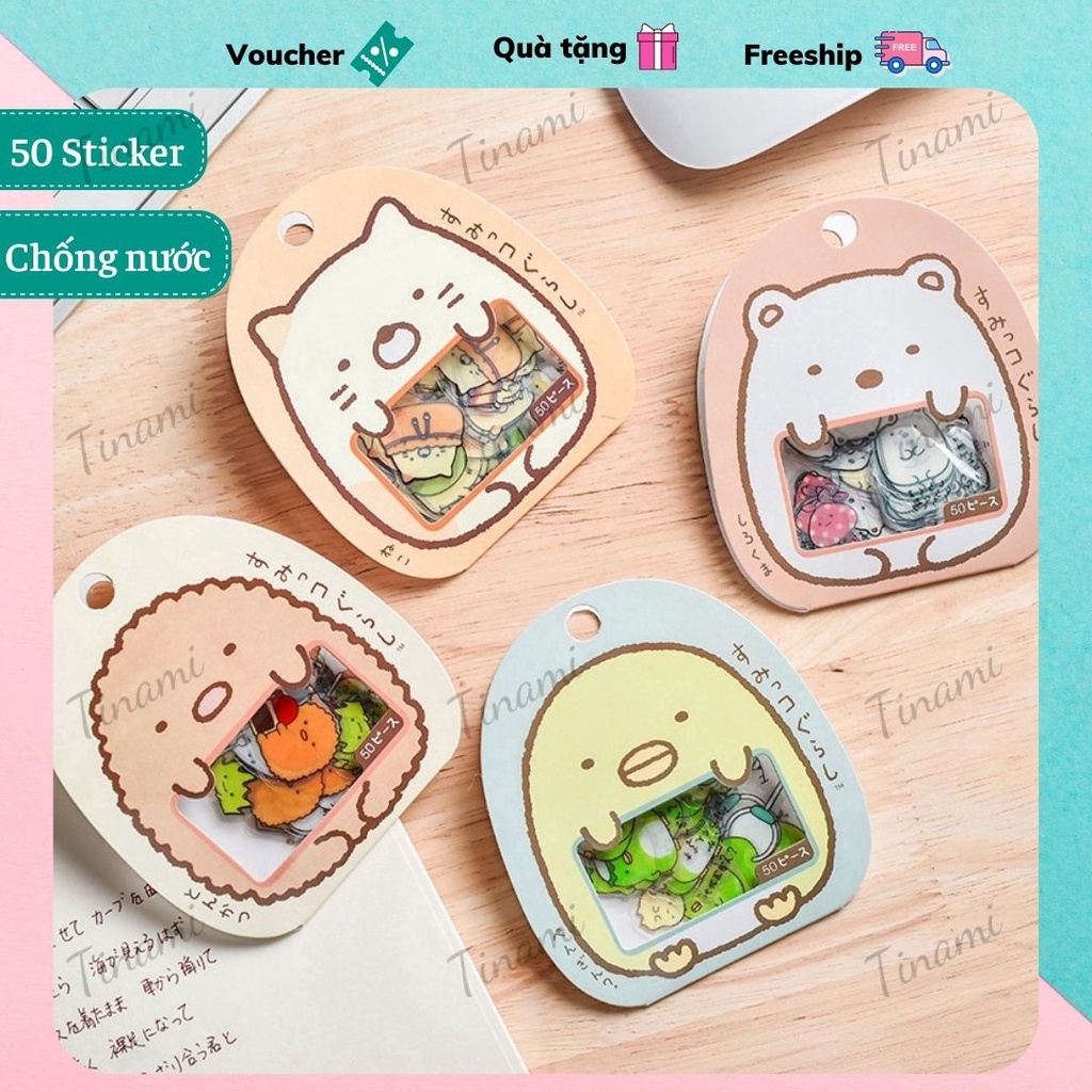 Bộ 50 Sticker Kawaii dán sổ dễ thương trang trí sổ tay lưu niệm