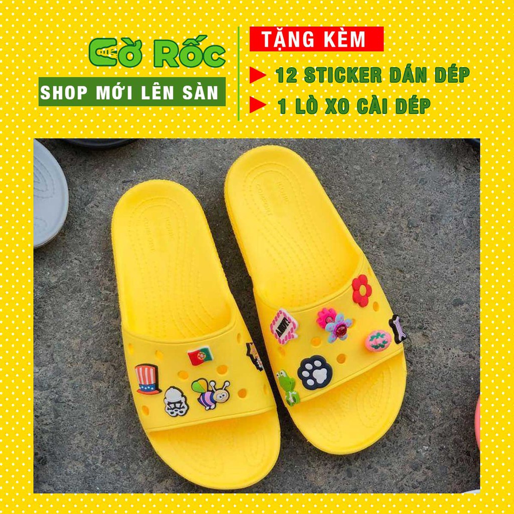 Dép lê cross baya nữ quai ngang màu vàng full box tặng 12 siticker cross gắn dép Cờ rốc