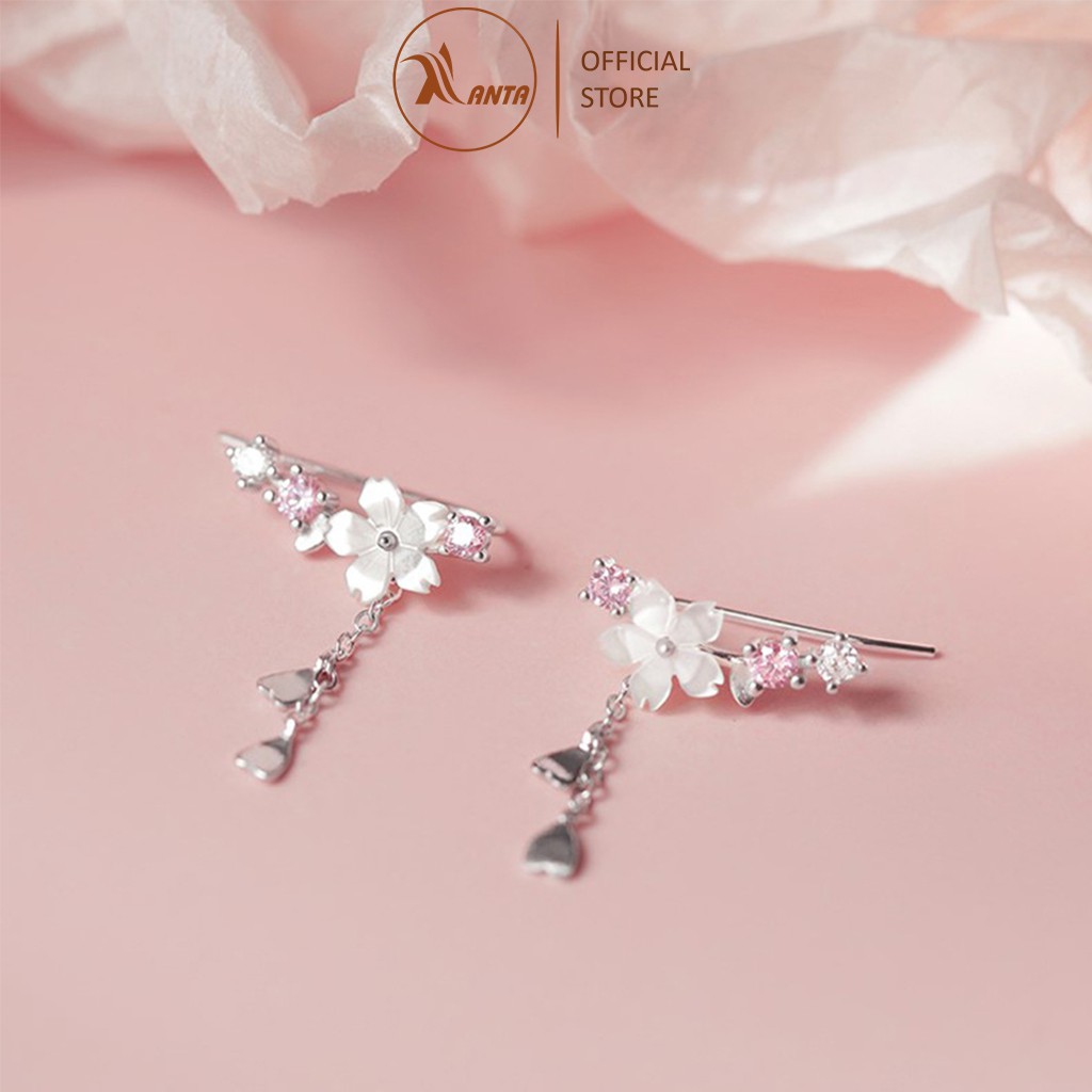 Hoa tai bạc 925 thiết kế cánh hoa đào thả dài - ANTA Jewelry ATJ7041