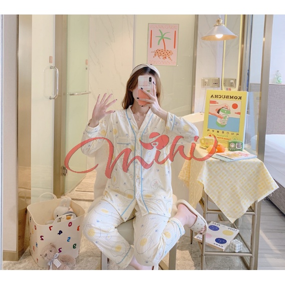 Đồ bộ bầu PIJAMA CỔ TIM bộ ngủ sau sinh cho con bú - Quần áo bà bầu cho mẹ thời trang đẹp mặc nhà mùa hè giá rẻ bigsize