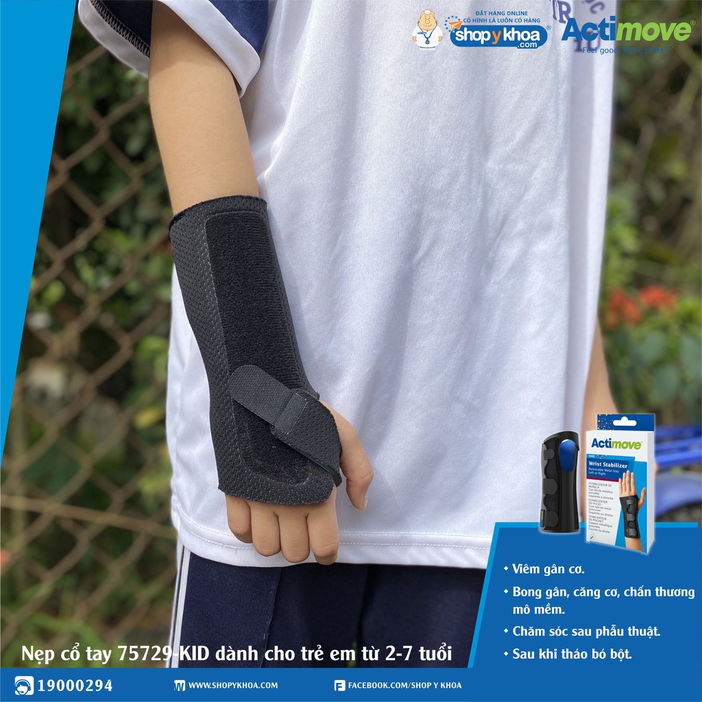Nẹp Cổ Tay Trẻ Em 2-7 Tuổi 75729-SPO-KID, Tay Trái/Phải, Có Thể Tháo Rời Nẹp, Màu Đen [Actimove] - Nhập Khẩu Châu Âu