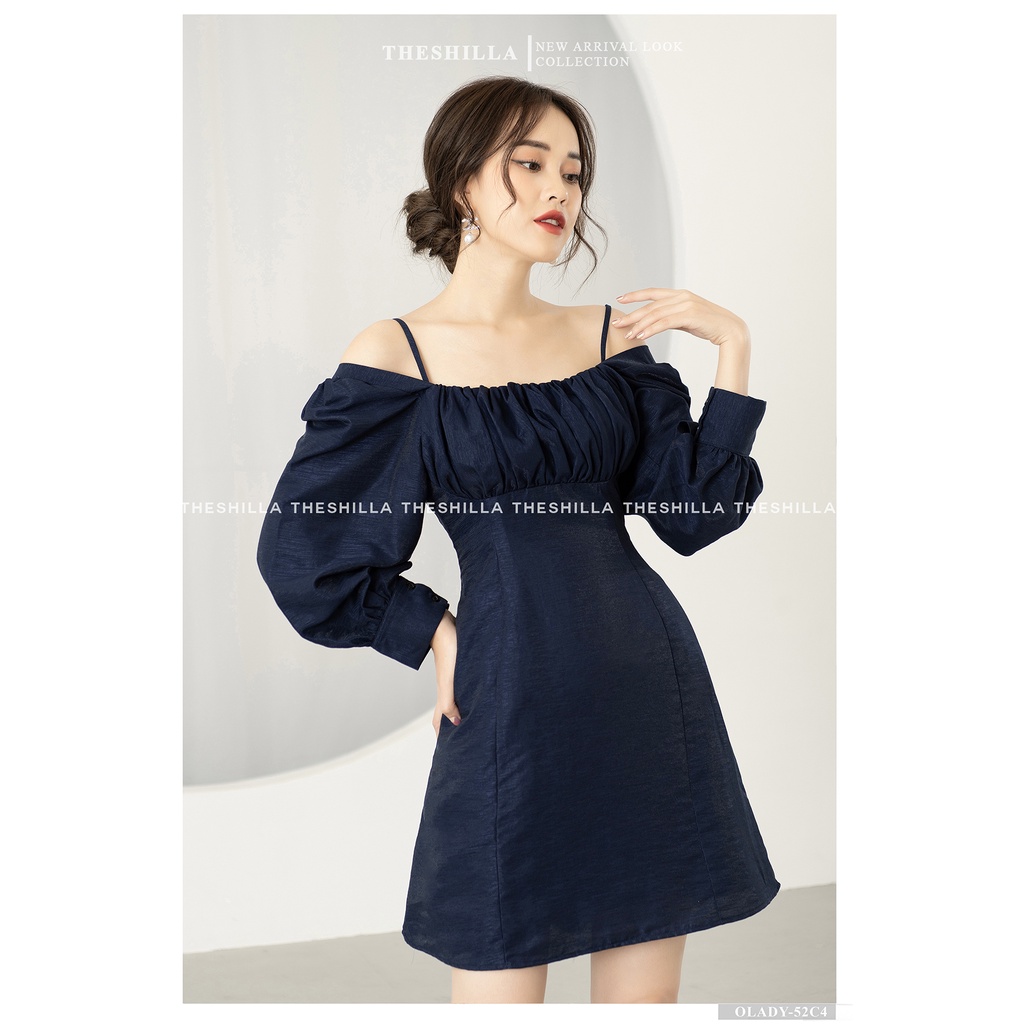 Váy thiết kế cao cấp màu xanh đen ngực nhún dây vai mặc 2 kiểu  [ Có video + Ảnh thật ] The Shilla - Olady-52C4