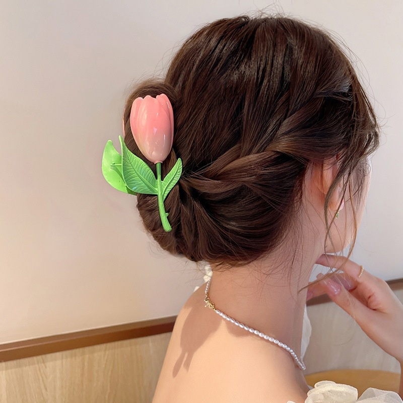 Mới Kẹp Tóc Kim Loại Hình Hoa Tulip Phong Cách Hàn Quốc