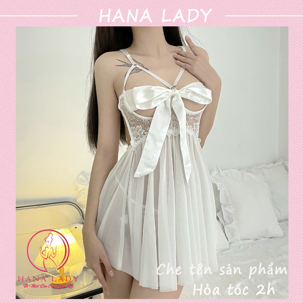 Váy ngủ nữ xuyên thấu, đầm ngủ sexy gợi cảm nơ ngực quyến rũ kèm quần chip lọt khe VN458