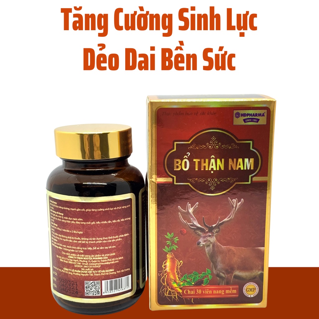 Viên uống tăng cường sinh lý nam Bổ Thận Nam - Hộp 30 viên thành phần 20 loại thảo dược, chống xuất tinh sớm