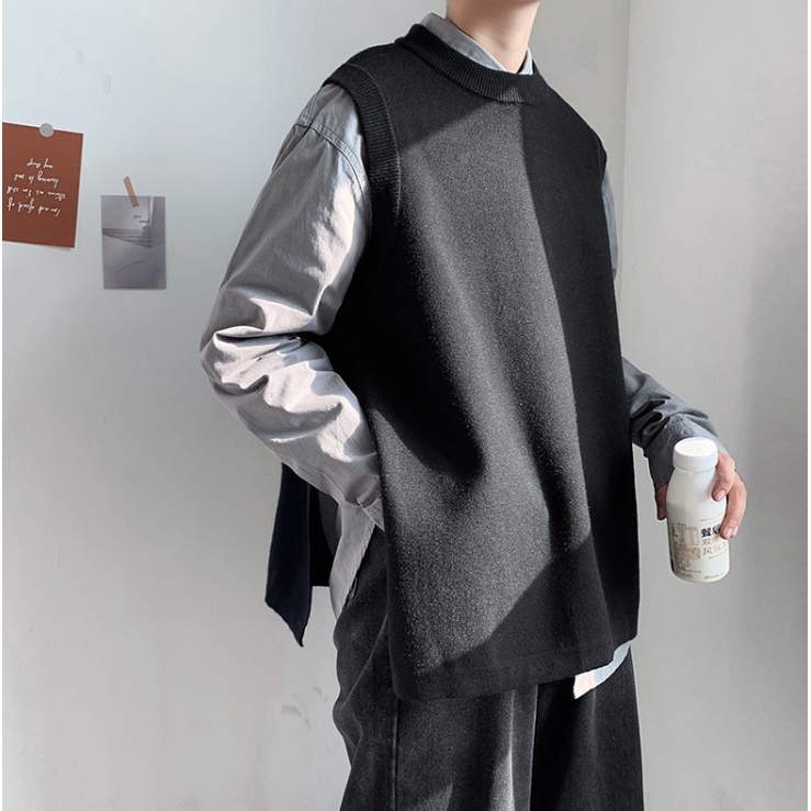 Áo gile unisex MISUDO form rộng Basic len nam nữ oversize phong cách kiểu ulzzang áo không tay unisex len xẻ hông đi học