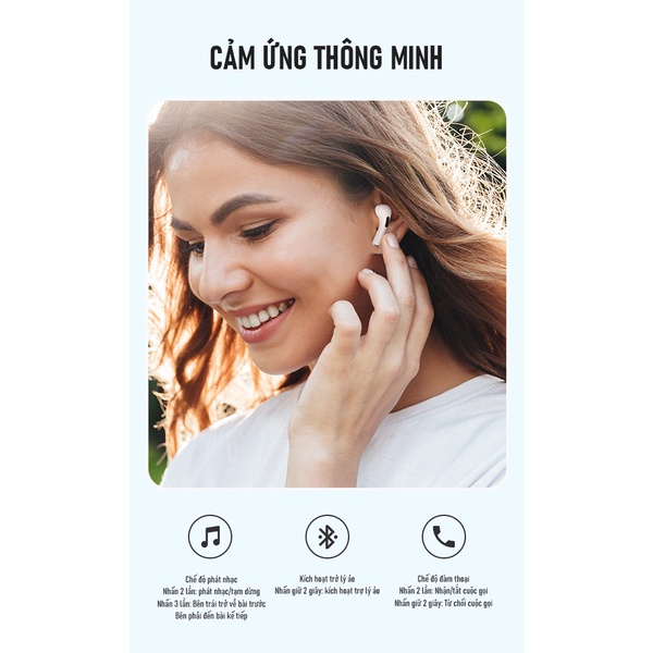 Tai Nghe Bluetooth TWS ROBOT T50 In Ear - Chống Nước IPX4, Thời Gian Sử Dụng Lên Đến 35h Chính Hãng