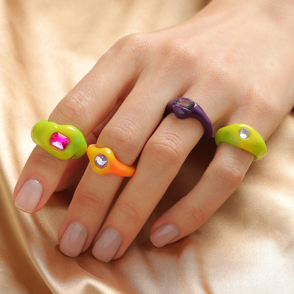 Bộ Nhẫn Resin Màu Kẹo Kiểu Hàn Quốc Dễ Thương Cho Nữ