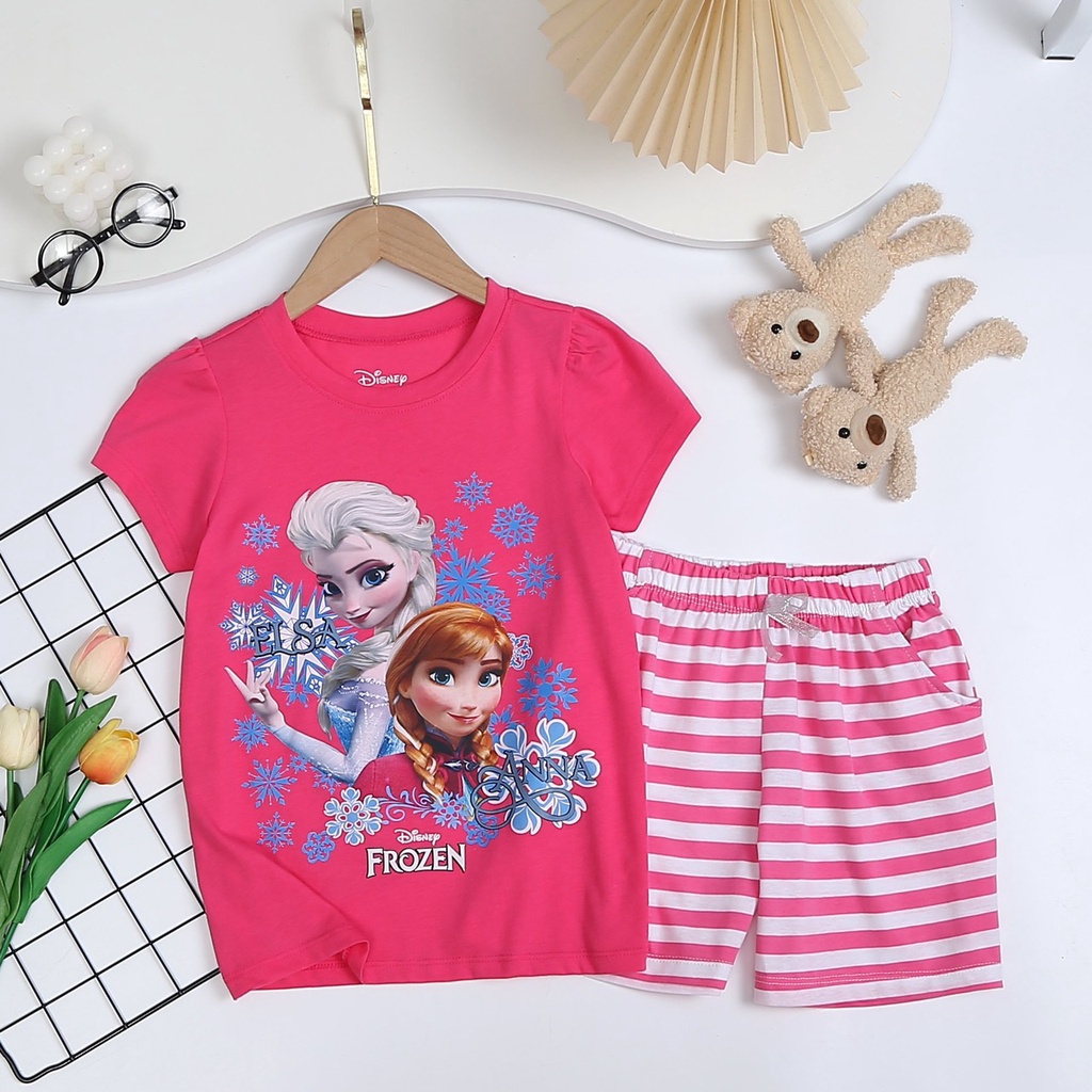 Bộ thun ngắn xuất dư Disnep họa tiết cho bé gái bé gái 15-45kg
