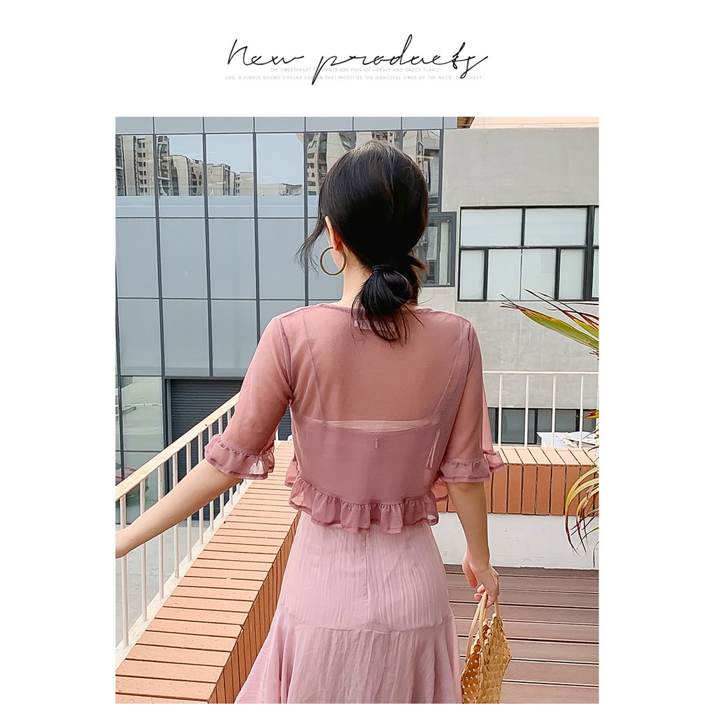 Áo khoác voan viền bèo nơ trước siêu xinh | BigBuy360 - bigbuy360.vn