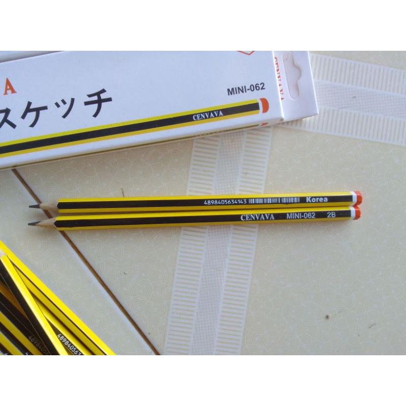 Hộp 12 bút chì 2B Cenvava mini-062 không gôm thân sọc đen vàng