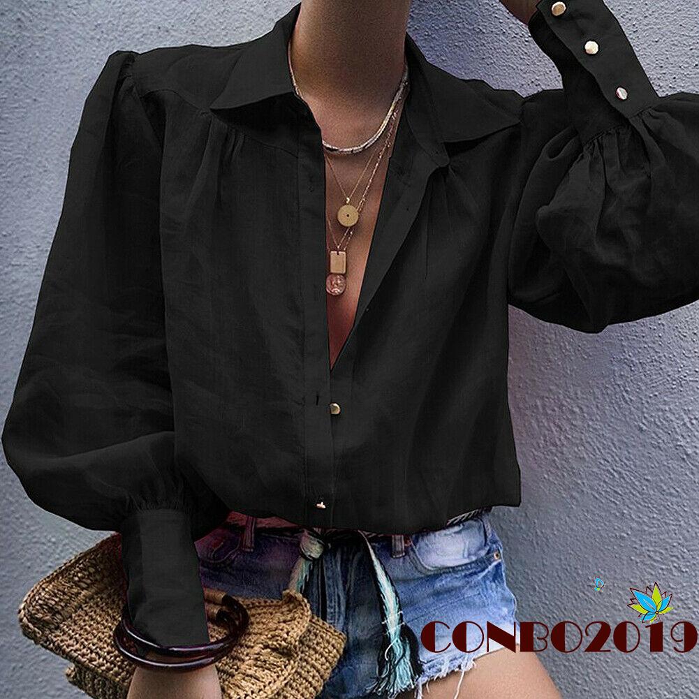 Áo sơ mi nữ tay dài cổ chữ V thời trang công sở