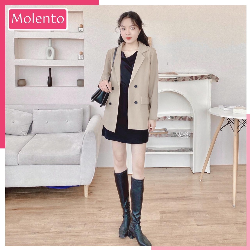 Áo Khoác Nữ Blazer Choàng Ngoài Áo Vest 2 Lớp Dài Tay Túi Nắp Dáng Rộng Phong Cách Hàn Quốc Nhiều Màu Molento M77