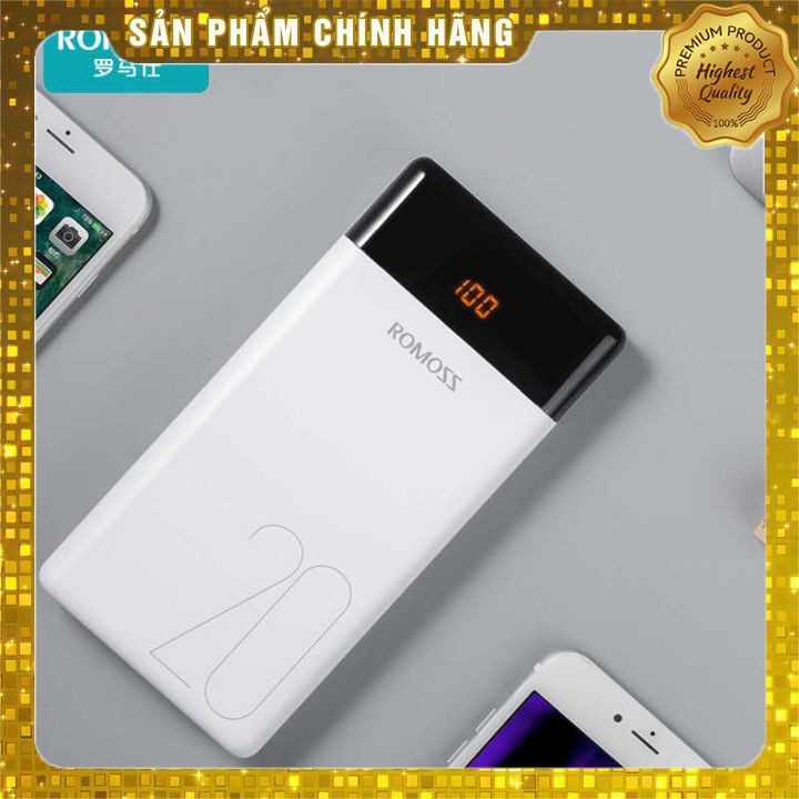 [HÀNG CHÍNH HÃNG + BH 1 NĂM] Pin Sạc Dự Phòng Romoss Sense 6 Plus Chính Hãng Dung Lượng 20.000mAh Có Đèn LCD Hiển Thị %