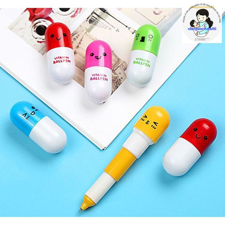 Bút bi thuốc nhộng siêu dễ thương_bút bi mực xanh