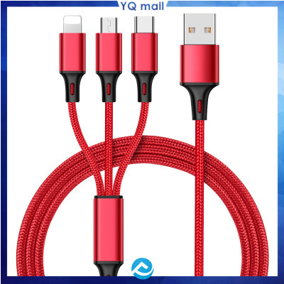 Dây cáp sạc  nhiều cổng sạc USB micro type C lightning 3 trong 1 cho điện thoại iPhone Samsung Huawei dài 1,2 mét