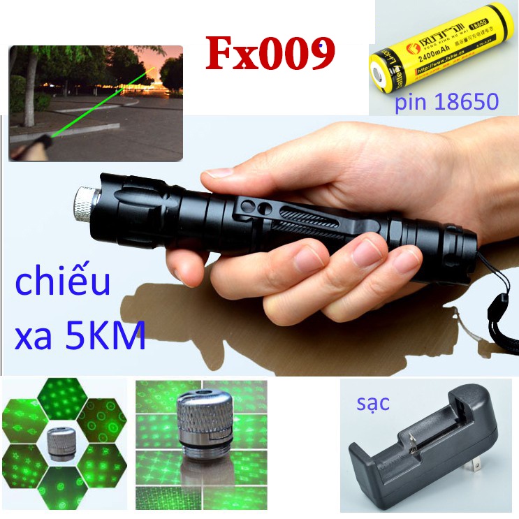 [FREESHIP] Đèn pin laze laser Fx009 tia xanh lá CHUẨN CAO CẤP (Tặng Kèm sạc pin)