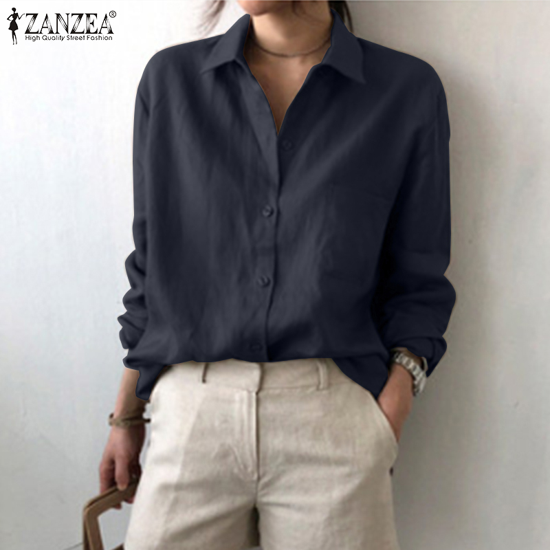 Áo Sơ Mi ZANZEA Dài Tay Cổ Bẻ Thời Trang Cho Nữ