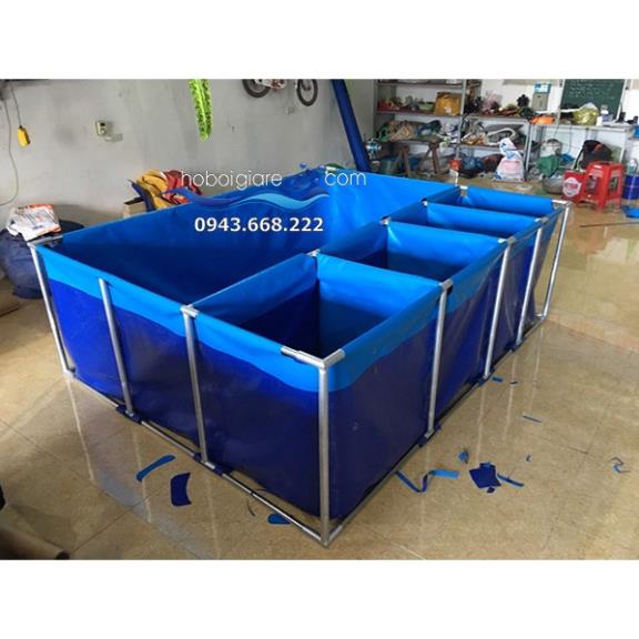 Bồn bạt nuôi cá koi, bể bạt nuôi cá khung kim loại, hồ bạt nuôi cá,bể bạt nuôi dưỡng cá chia 3 ngăn lọc kt 3x2x0.8m