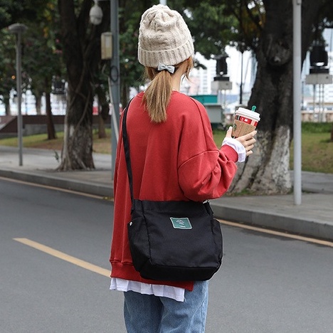 Túi tote đeo chéo UNISEX nam nữ vải dệt canvas có lớp lót phong cách ulzzang nhiều màu sắc - Hazis Store
