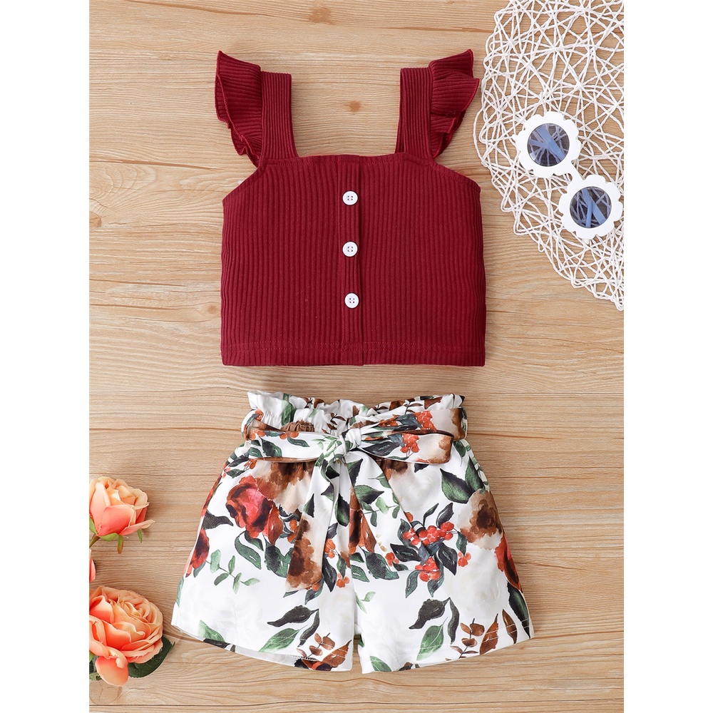 Bộ trang phục MIKRDOO 2 món gồm áo hai dây và quần đùi in hoa dễ thương thời trang mùa hè cho bé