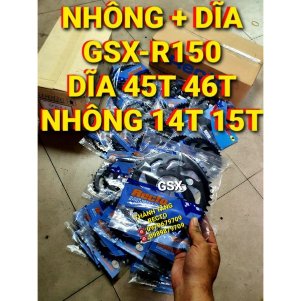 NHÔNG DĨA GSX-R150R/GSX-S150 DĨA 45T 46T NHÔNG 14T 15T