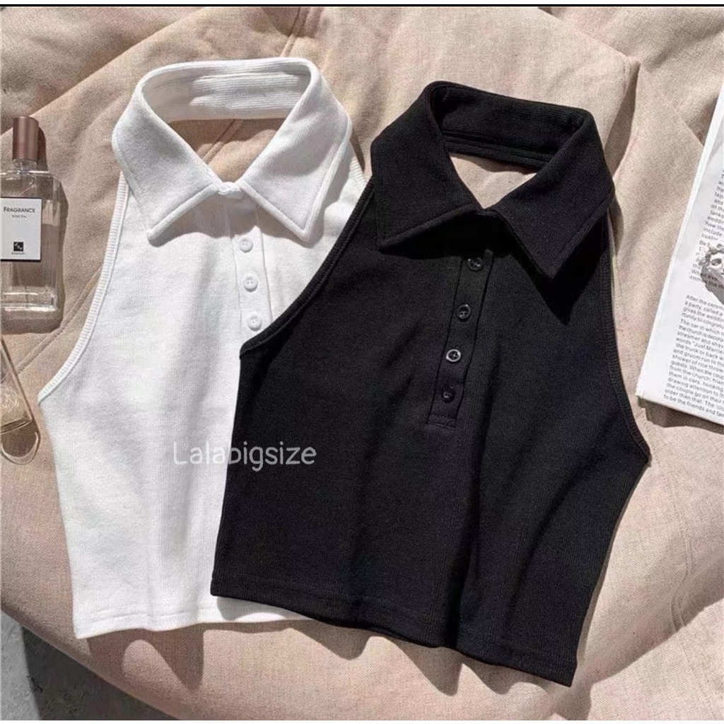 Áo CROPTOP nữ ba lỗ cổ bẻ polo có BIGSIZE (M-2XL) (47-80kg) ôm body-kiểu áo yếm hở lưng SAA03- [LALA Bigsize]