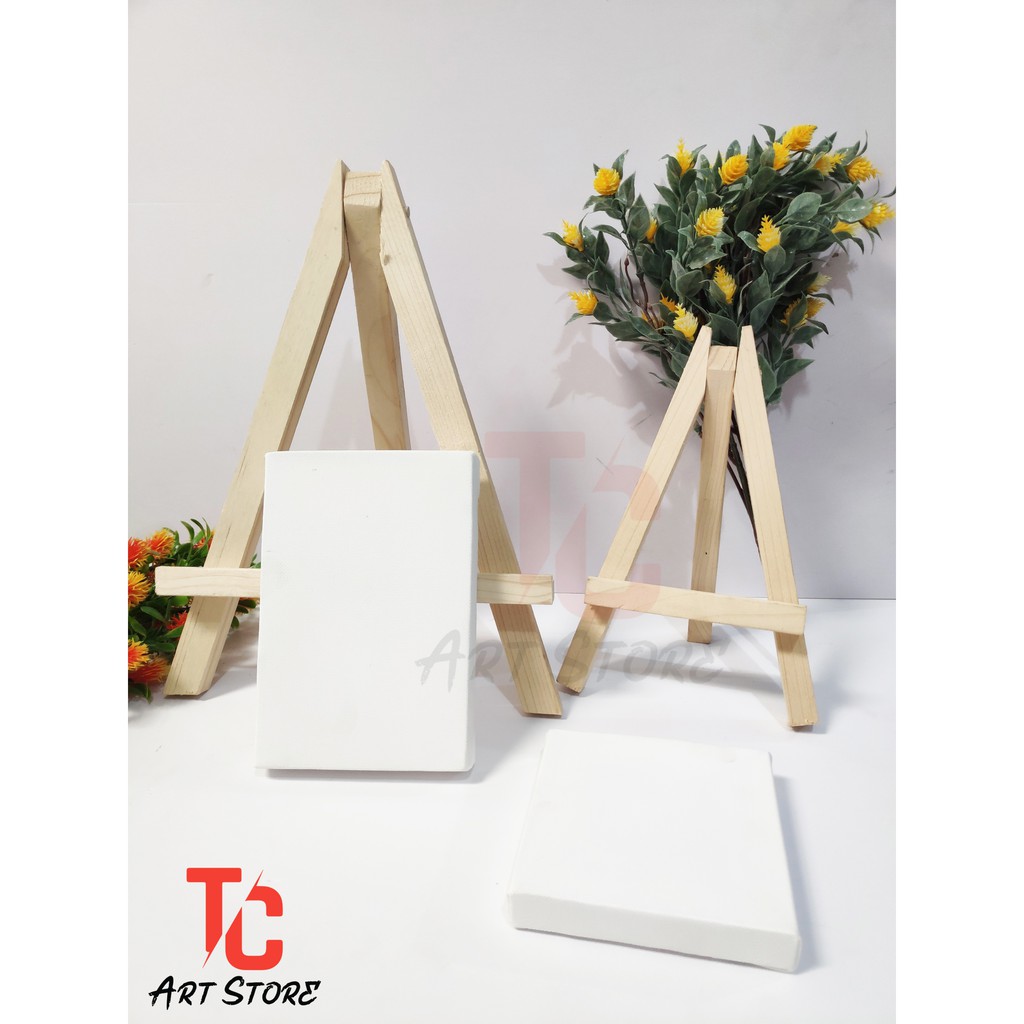 Canvas mini, Canvas 10x10cm kèm giá vẽ nhỏ trang trí