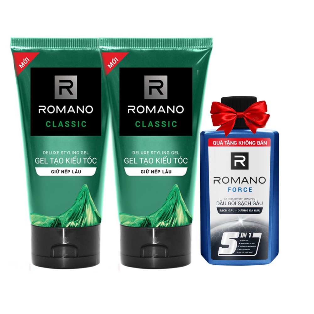 Combo 2 tuýp gel tạo kiểu tóc giữ nếp lâu Romano Classic tặng dầu gội hoặc sữa tắm 60gr
