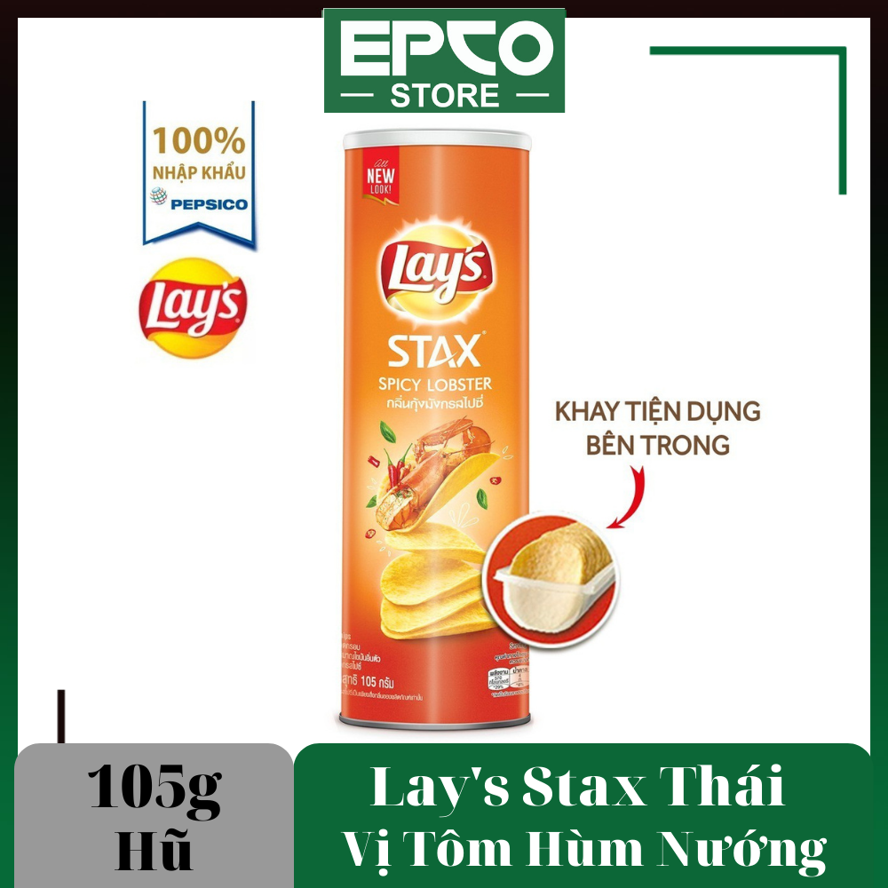 Bánh Snack Khoai Tây Miếng Lay's Stax Thái Vị Tôm Hùm Nướng Ngũ Vị Hộp 105g