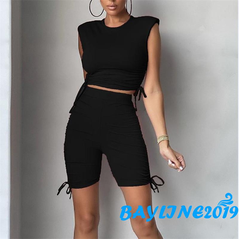 Áo Lửng Không Tay Và Quần Ngắn Thời Trang Quyến Rũ Cho Nữ