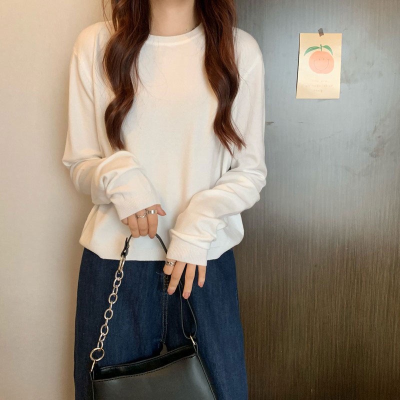 Áo Dệt Kim Tay Dài Cổ Tròn Thời Trang Hàn Quốc Cho Nữ