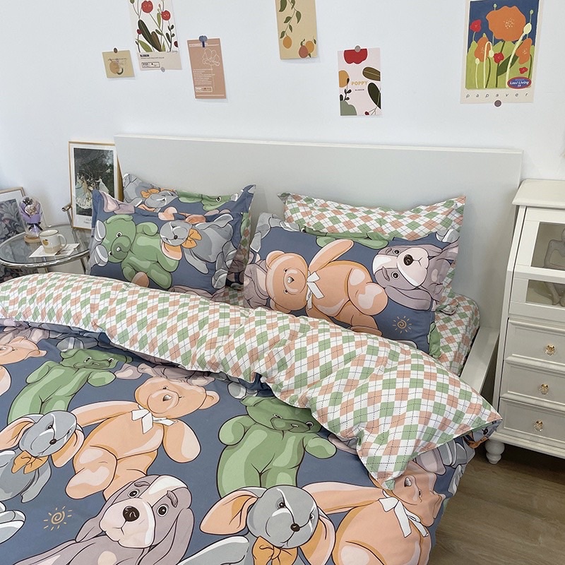 ⚡Bộ Chăn Ga Gối tặng kèm vỏ gối ôm⚡️cotton 3D poly cao cấp đủ kích thước hình gấu chó dễ thương thoáng mát mềm mịn mềm