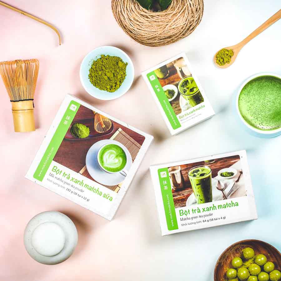 Bột trà xanh matcha túi 4g, 16 túi, hộp, Matchi Matcha - Thuộc LANGFRAM, thương hiệu đặc sản Đà Lạt hàng đầu.