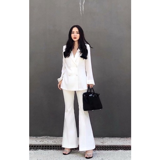 VIVIAN BY CHAMS- Set Vest Thiết Kế Suông, Tay Dài, Quần Ống Loe