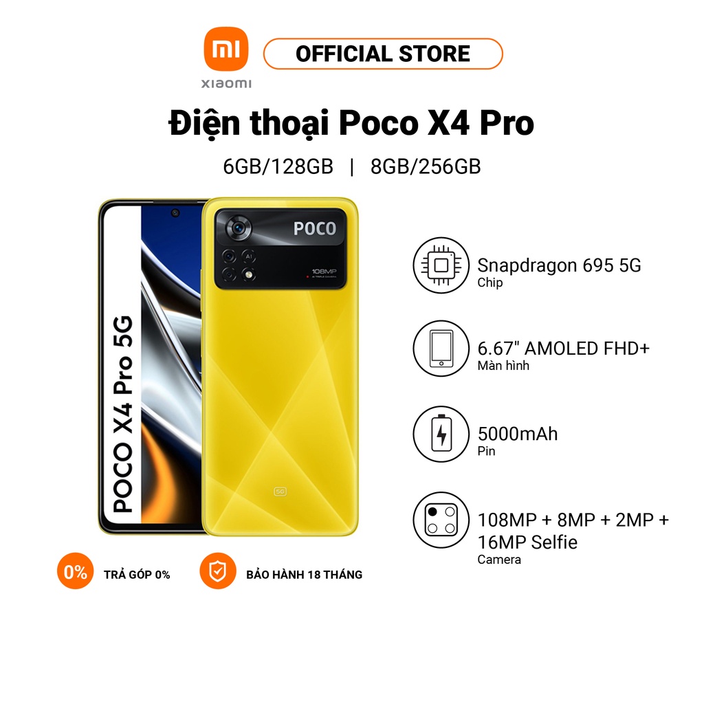 [ELBMO6 giảm 12% đơn 500K tối đa 200K] Điện thoại POCO X4 Pro 5G 6+128GB/8+256GB | Snapdragon 695G | Sạc nhanh 67W