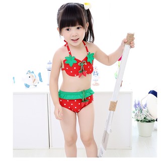 Đồ bơi Bikini trái dâu cho bé gái size từ 9kg đến 32kg