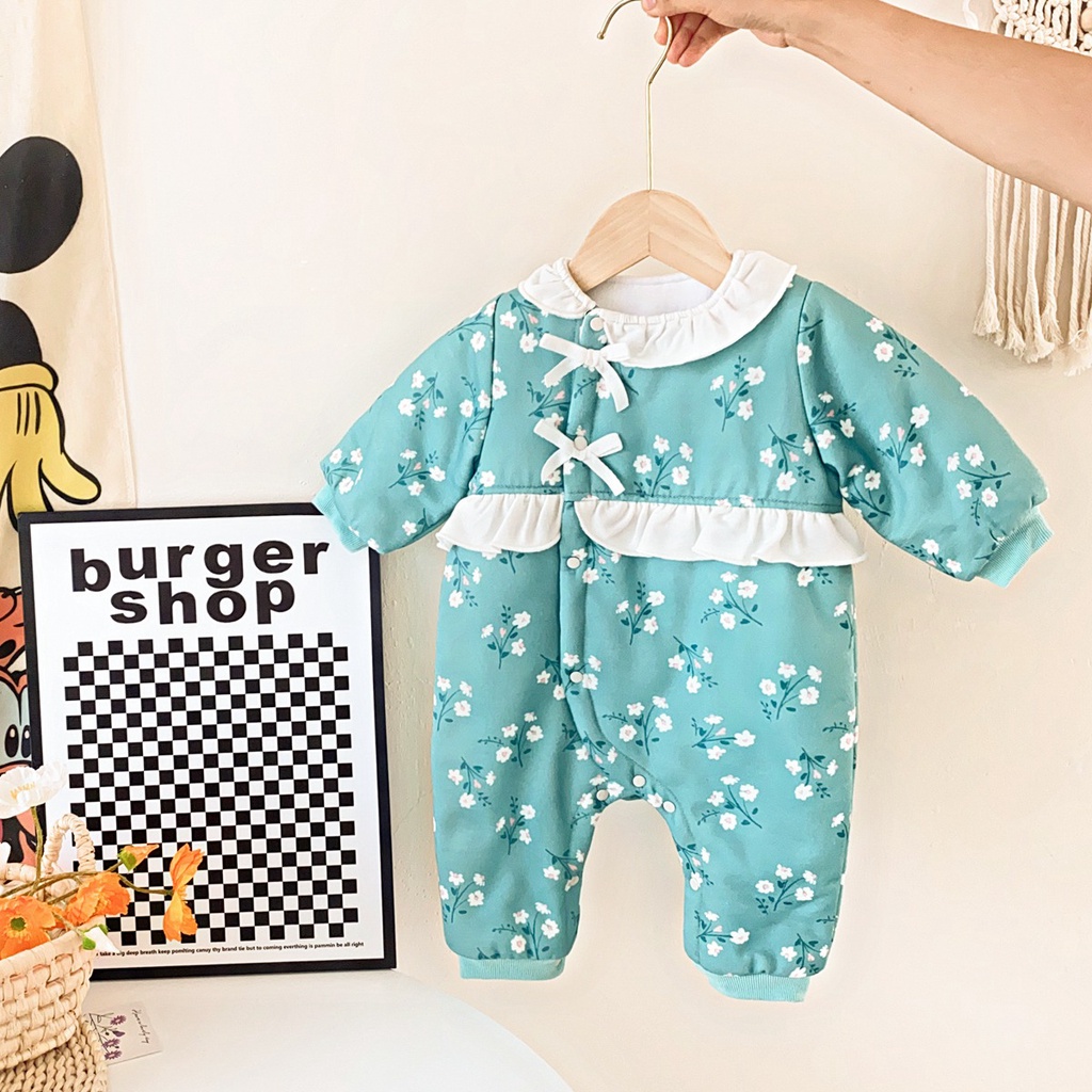 Áo liền quần Sanlutoz tay dài họa tiết hoa dễ thương thời trang mùa đông phong cách công chúa cho bé gái